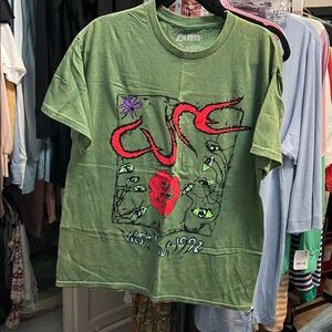 The Cure Green Graphic T-Shirt with Red and Purple Design